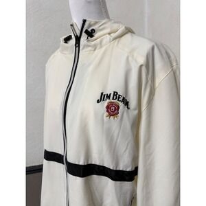 Jim Beam Off-White Hooded Windbreaker Jacket Siz Small Lightweight Full Zip Logo